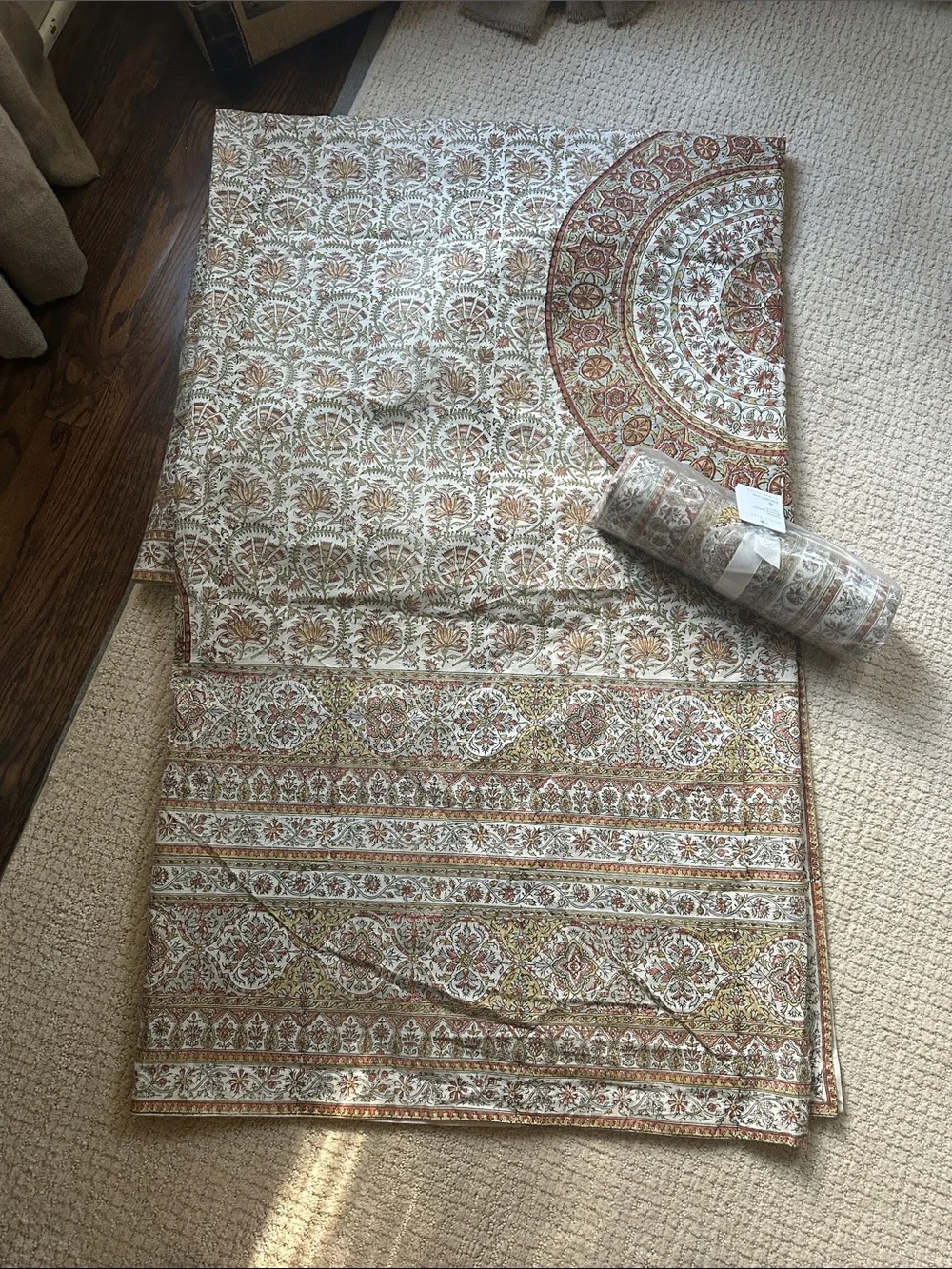 Intricate Pottery Barn Floral Medallion Tablecloth - Cream, Gold & Rust (2)